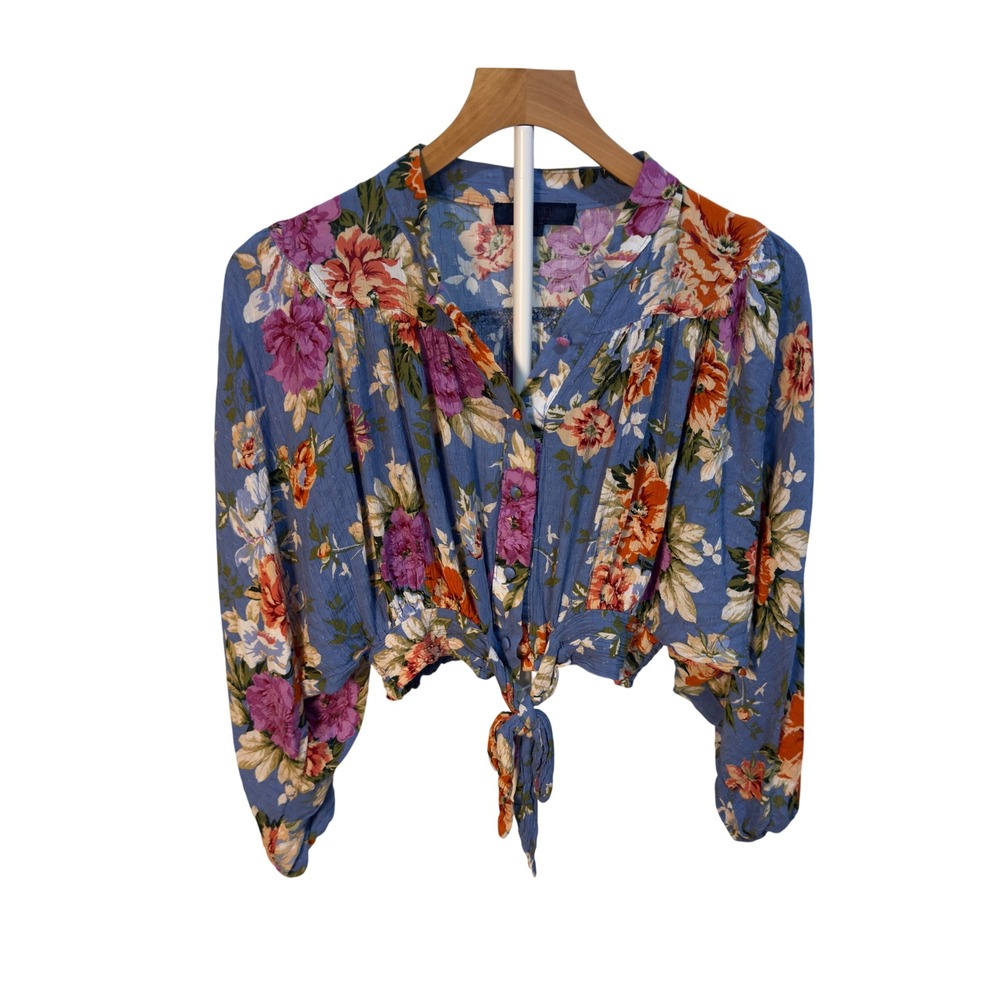 Rachel Rachel Roy Floral Tie Front Crop Top |‎ Boho Cottagecore Peasant Blouse